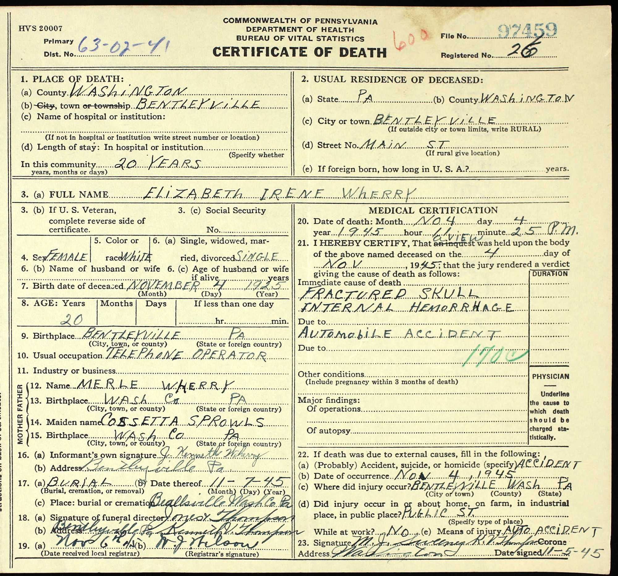 death certificate